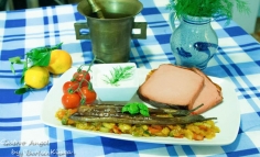 Leberkase mediteranian pe pat de legume cu vinete coapte